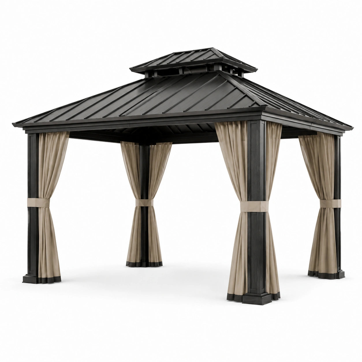 Pavillon de jardin en acier avec rideaux en polyester 300x300 cm