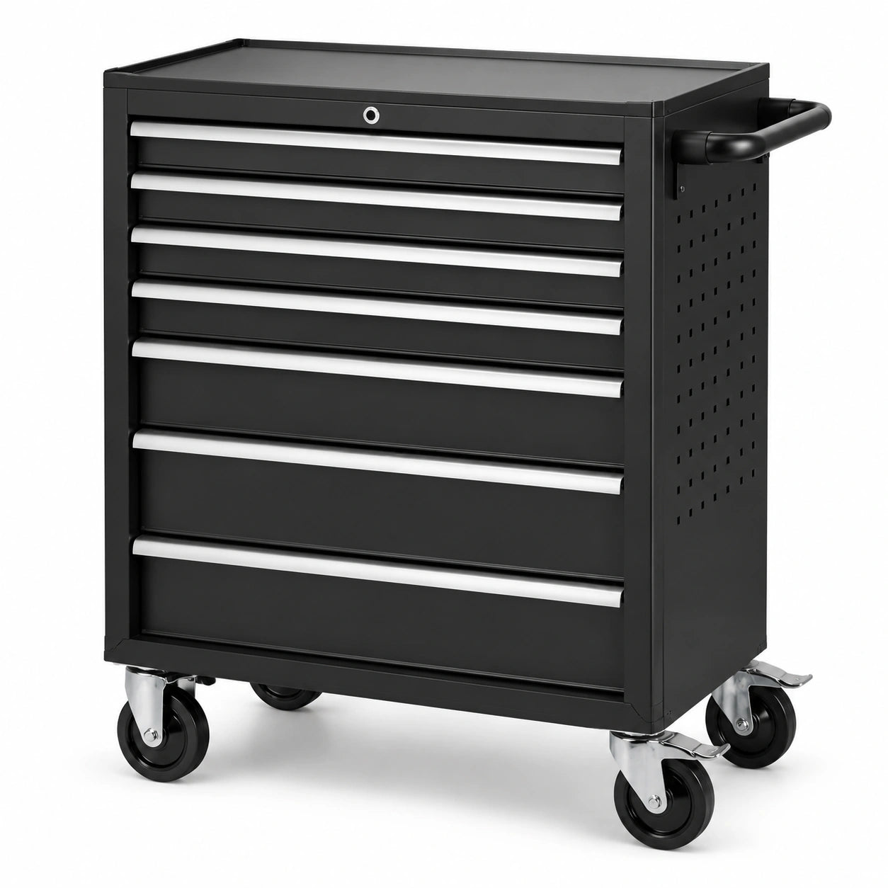 Chariot à outils en métal noir avec roulettes pivotantes